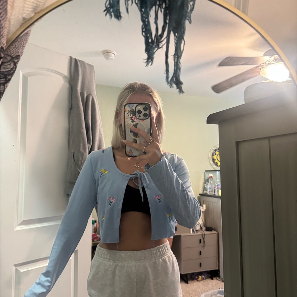 ROMWE Blue Embroidered Cardigan - Picture 1 of 4